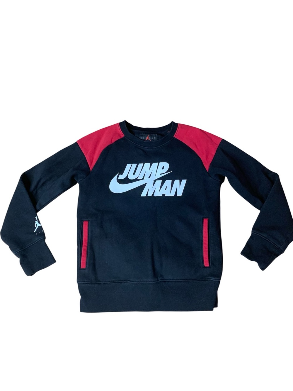 Jordan Kids Jumpman Crewneck Sweatshirt Black Red Size S (8-10 Yrs)